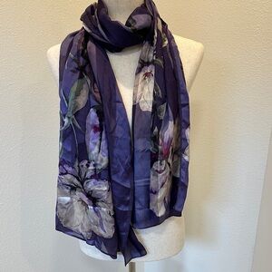 White House Black Market 100% Silk Floral Purple Scarf